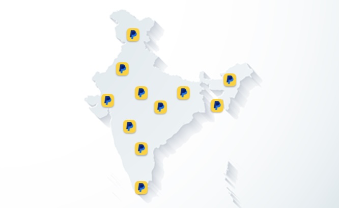 Map of India with scattered PayPal logos