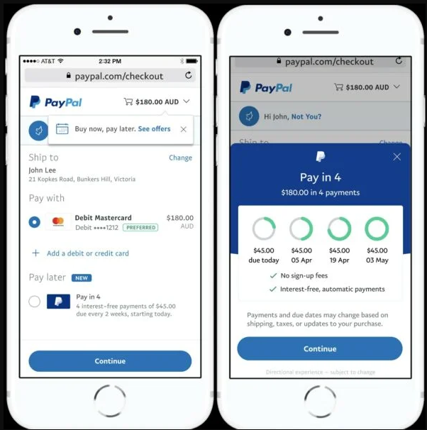 PayPal Pay In 4 mobile version