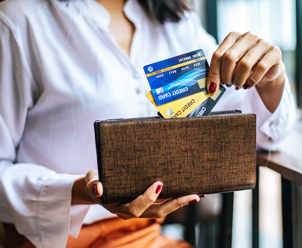 Woman Accepting Credit Cards From a Purse