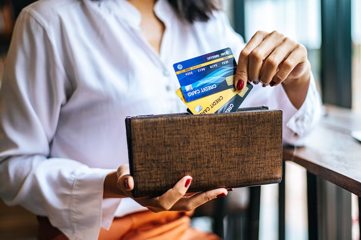 Woman Accepting Credit Cards From a Purse