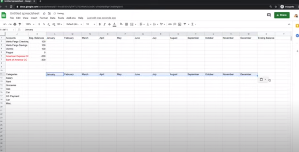 Exel summary sheet